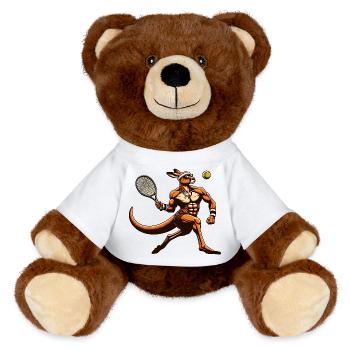 Tennis Känguru Power Spieler Vorhand Smash - MiniFeet® RecycelBär® Braun - Weiß - Vorne