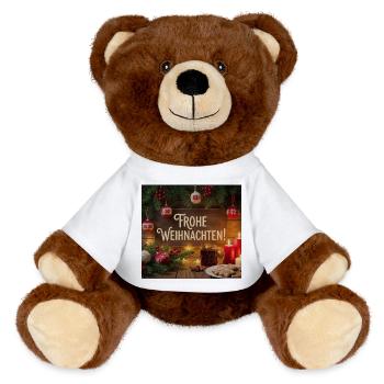 Joyeux Noël Panneau en bois - Nounours RecycelBär® marron - blanc - Devant