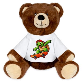 Skateboarding Turtle Mascot Cartoon - MiniFeet® RecycelBär® Teddy Bear Brown - white - Front