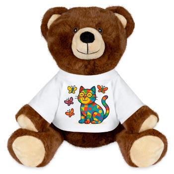 Chat patchwork aux papillons colorés - Nounours RecycelBär® marron - blanc - Devant