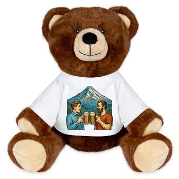 Mountain scenery Beer friends toast - MiniFeet® RecycelBär® Teddy Bear Brown - white - Front