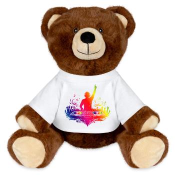 DJ coloré avec platines et beats - Nounours RecycelBär® marron - blanc - Devant