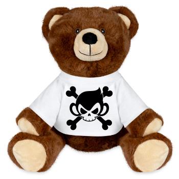 Lustiger Totenkopf Affe mit gekreuzten Knochen - MiniFeet® RecycelBär® Braun - Weiß - Vorne