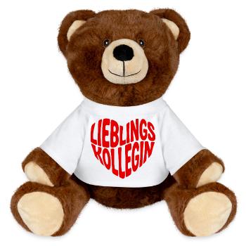 Lieblingskollegin Geschenk Tasse mit Herz  - MiniFeet® RecycelBär® Braun - Weiß - Vorne
