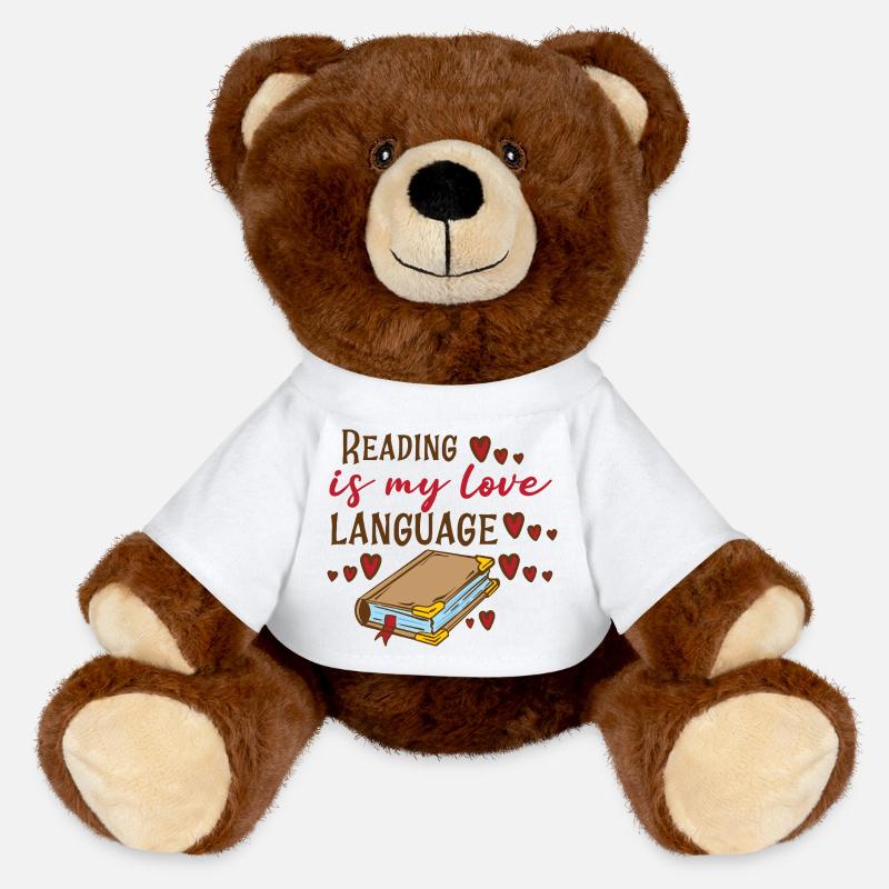 Reading Is My Love Language – Book Design - MiniFeet® RecycelBär® Teddy Bear Brown - white