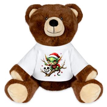 Weihnachtself mit Totenschädel - MiniFeet® RecycelBär® Braun - Weiß - Vorne