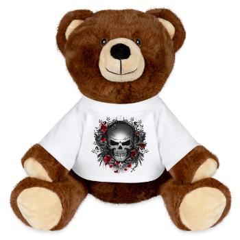 dark gothic skull with red roses - MiniFeet® RecycelBär® Teddy Bear Brown - white - Front