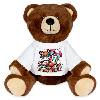 Renard de dessin animé joyeux sur la plage sur une chaise longue - Nounours RecycelBär® marron - blanc - Devant