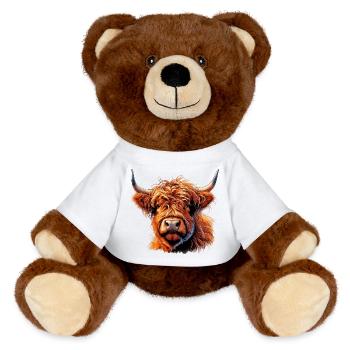 Schottische Hochlandkuh - MiniFeet® RecycelBär® Braun - Weiß - Vorne