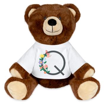 Elegant letter 'Q' with flowers - MiniFeet® RecycelBär® Teddy Bear Brown - white - Front