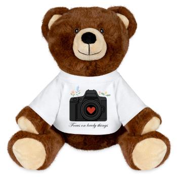 Camera Love – Design for Photography Lovers - MiniFeet® RecycelBär® Teddy Bear Brown - white - Front
