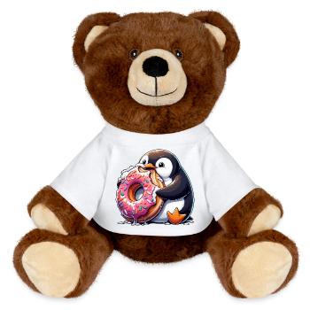 Süßer Pinguin Donut liebhaber Cartoon essen - MiniFeet® RecycelBär® Braun - Weiß - Vorne