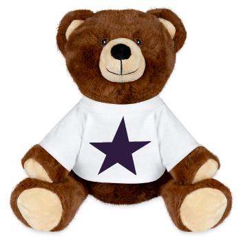 Purple star motif with artistic flair - MiniFeet® RecycelBär® Teddy Bear Brown - white - Front