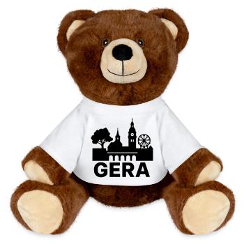 Gera Stadt Wahrzeichen Silhouette - MiniFeet® RecycelBär® Braun - Weiß - Vorne