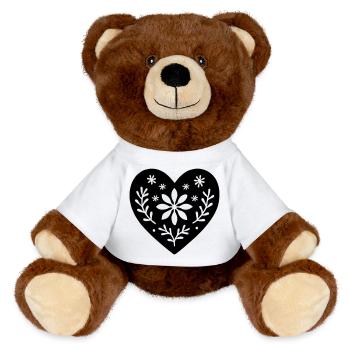 Scandinavian Heart – Nordic Folk Art Design - MiniFeet® RecycelBär® Teddy Bear Brown - white - Front
