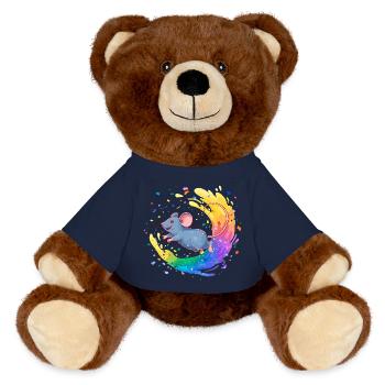 Bunte Maus im Farbwirbel - MiniFeet® RecycelBär® Braun - French Navy - Vorne