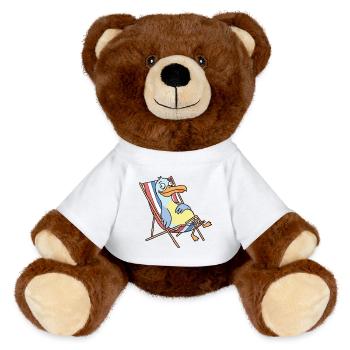Relaxed beach pelican - MiniFeet® RecycelBär® Teddy Bear Brown - white - Front