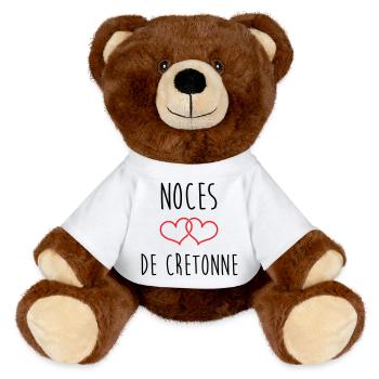 Cretonne wedding 19 years of love - MiniFeet® RecycelBär® Teddy Bear Brown - white - Front