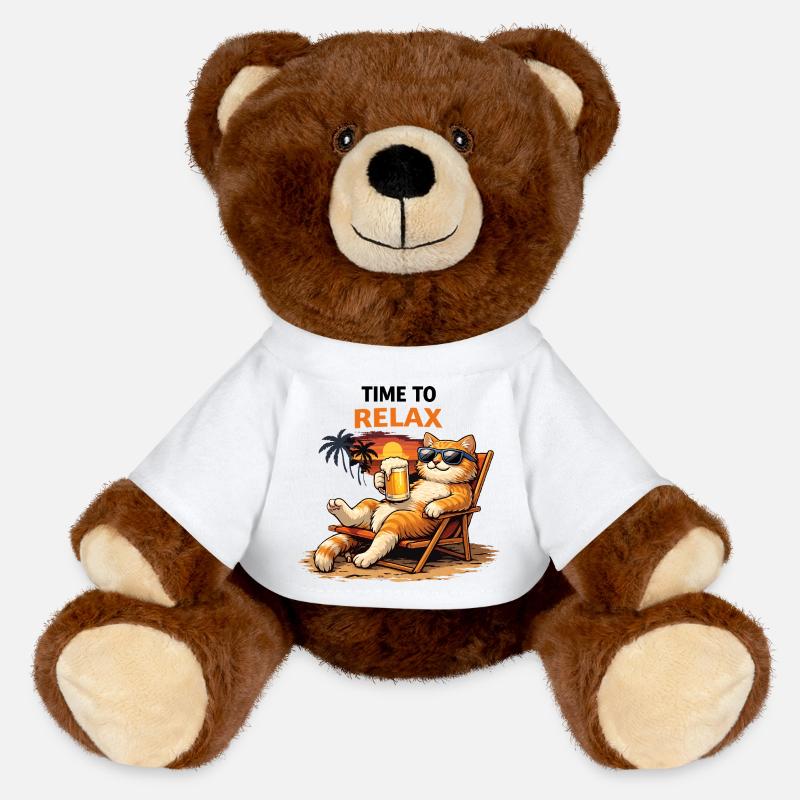 Relaxing Sunset Cat with Beer - MiniFeet® RecycelBär® Teddy Bear Brown - white
