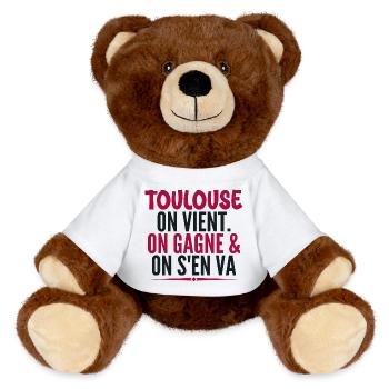 Rugby Toulouse Humour Cadeau Supporter Rugby - Nounours RecycelBär® marron - blanc - Devant