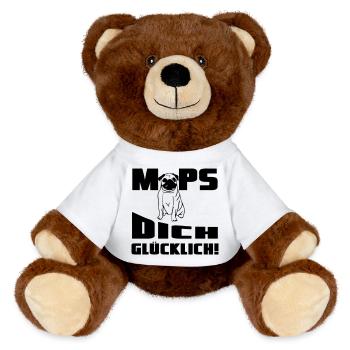 Mops dich glücklich! Geschenk - MiniFeet® RecycelBär® Braun - Weiß - Vorne
