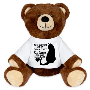 Katzen vs Einhörner Einhorn Katze Fun Geschenk - MiniFeet® RecycelBär® Braun - Weiß - Vorne