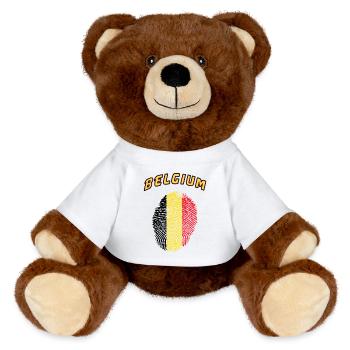 Belgien Fingerabdruck / Geschenk Flagge - MiniFeet® RecycelBär® Braun - Weiß - Vorne