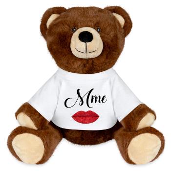 Lèvres Rouge Artistique en Geométrie - Nounours RecycelBär® marron - blanc - Devant