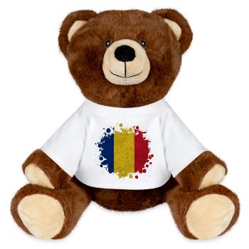 Rumänien Klecks Vintage / Geschenk Bukarest - MiniFeet® RecycelBär® Braun - Weiß - Vorne