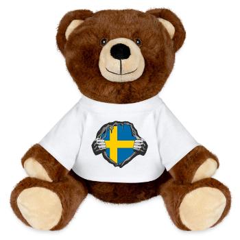 Schweden Brust / Geschenk Stockholm Göteborg - MiniFeet® RecycelBär® Braun - Weiß - Vorne