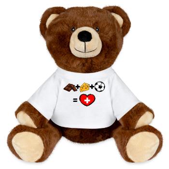 Schweiz Nati Fussballmannschaft Fussball Fan Team - MiniFeet® RecycelBär® Braun - Weiß - Vorne