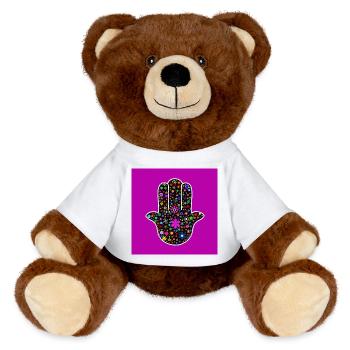 Hand von Fatima mit bunten Blumen - MiniFeet® RecycelBär® Braun - Weiß - Vorne