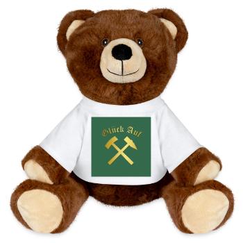Glückauf Bergwerk Steiger Gruß Bergmann Bergleute - MiniFeet® RecycelBär® Braun - Weiß - Vorne