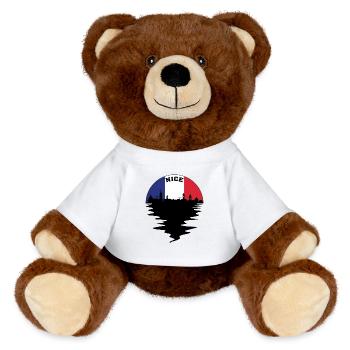 Nice France Skyline French Flag Travel Souvenir - MiniFeet® RecycelBär® Teddy Bear Brown - white - Front