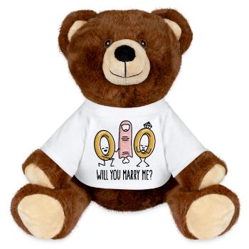 Will you marry me marriage proposal wedding rings - MiniFeet® RecycelBär® Teddy Bear Brown - white - Front
