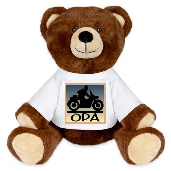 Motocycliste - GRAND-PÈRE - FÊTE DES PÈRES - Nounours RecycelBär® marron - blanc - Devant