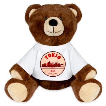 Insigne vintage Tokyo Skyline - Nounours RecycelBär® marron - blanc - Devant