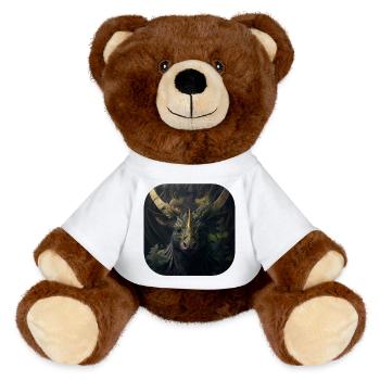 Schwarzer Minotaurus mit goldener Verzierung - MiniFeet® RecycelBär® Braun - Weiß - Vorne