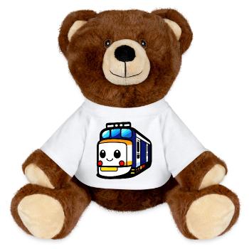 Lokomotive, Zug, Eisenbahn - MiniFeet® RecycelBär® Braun - Weiß - Vorne