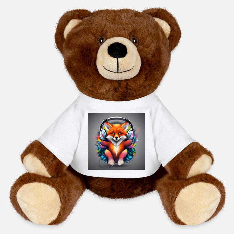 Fox with Headphones Color Explosion - MiniFeet® RecycelBär® Teddy Bear Brown - white