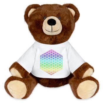 Flower of Life - 5th Dimension - Mandala - MiniFeet® RecycelBär® Teddy Bear Brown - white - Front