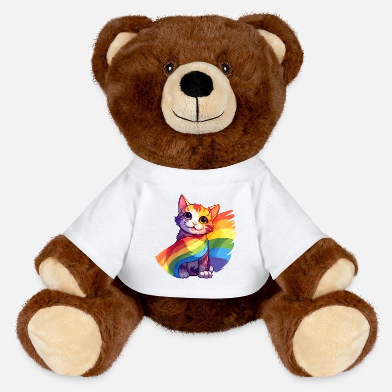 Pride Cat – Bunte Regenbogen-Katze mit Flagge - MiniFeet® RecycelBär® Braun - Weiß