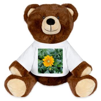 Fleur d’échinacée rugueuse / rayon jaune - Nounours RecycelBär® marron - blanc - Devant