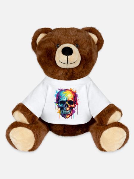Psychedelischer Rainbow Farbschädel  - MiniFeet® RecycelBär® Braun - Weiß