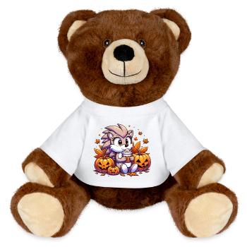 Hedgehog drinks Halloween - MiniFeet® RecycelBär® Teddy Bear Brown - white - Front