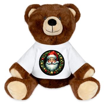 Weihnachtsmann Kopf Kranz bunt rot gold - MiniFeet® RecycelBär® Braun - Weiß - Vorne
