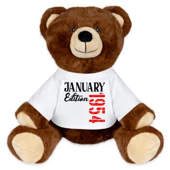 73e anniversaire - Né en janvier 1954 - Nounours RecycelBär® marron - blanc - Devant