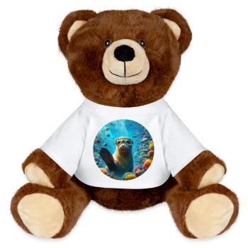 Robe waving underwater with diving goggles - MiniFeet® RecycelBär® Teddy Bear Brown - white - Front