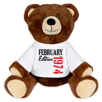 53 Jahre alt – Geburtstag Februar 1974 - MiniFeet® RecycelBär® Braun - Weiß - Vorne