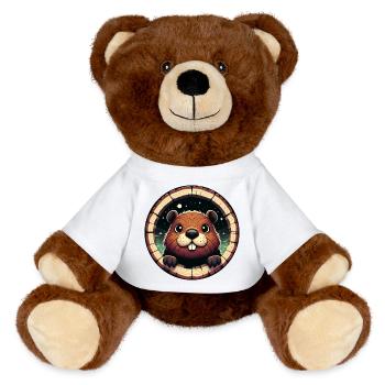 Le castor jette un coup d’œil à travers le bois - Nounours RecycelBär® marron - blanc - Devant